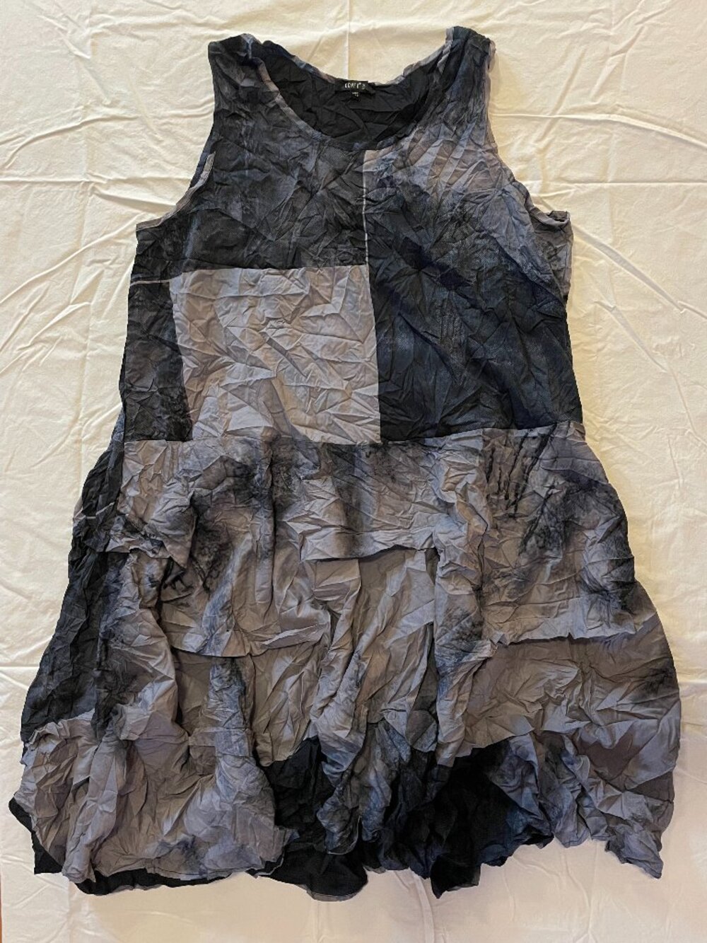 Women's Comfy USA Lagenlook Sleeveless Black Gray Abstract Colorblock Dress XL